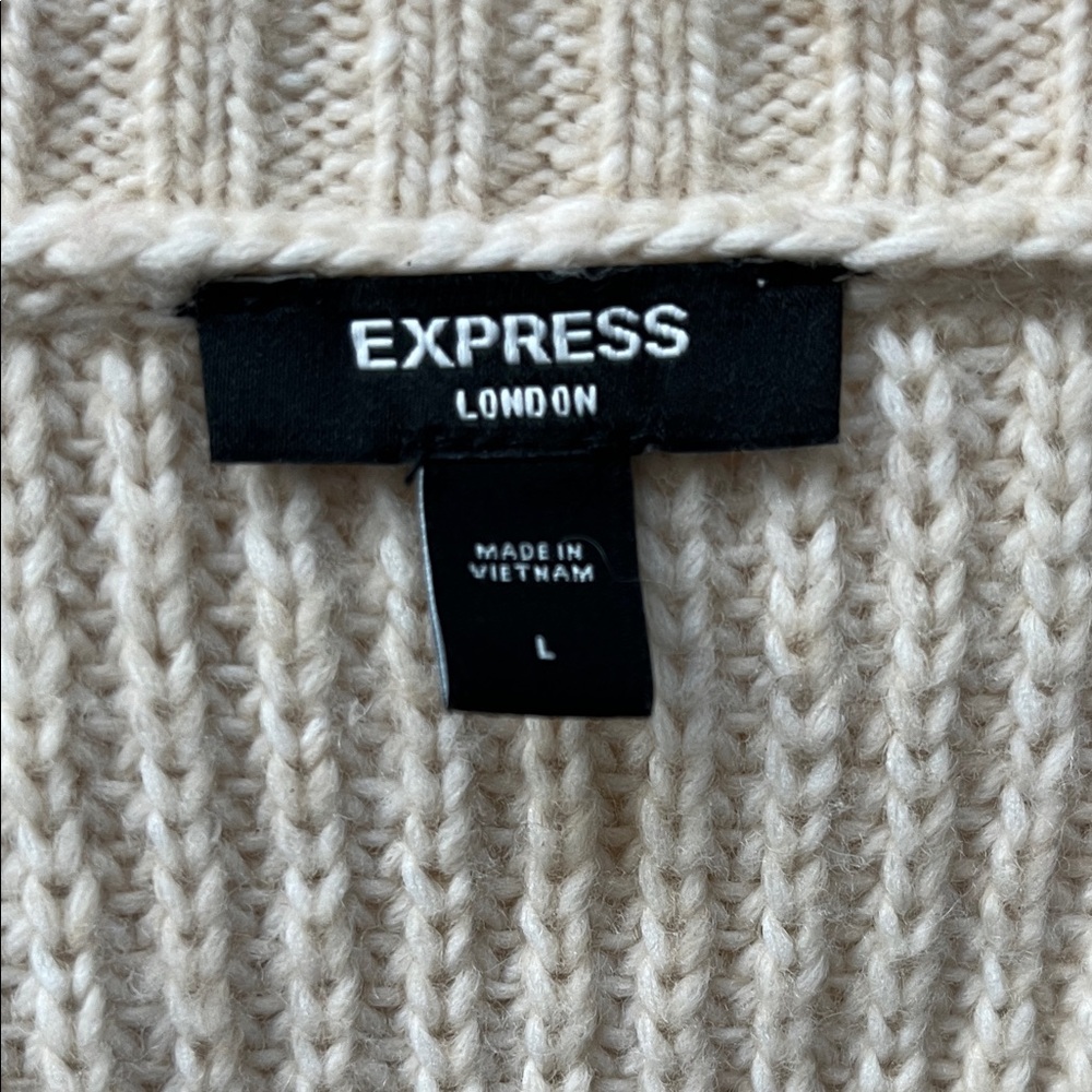 NWOT Express Beige Ribbed Button-Front Women's Cardigan Sweater - Picture 3 of 7